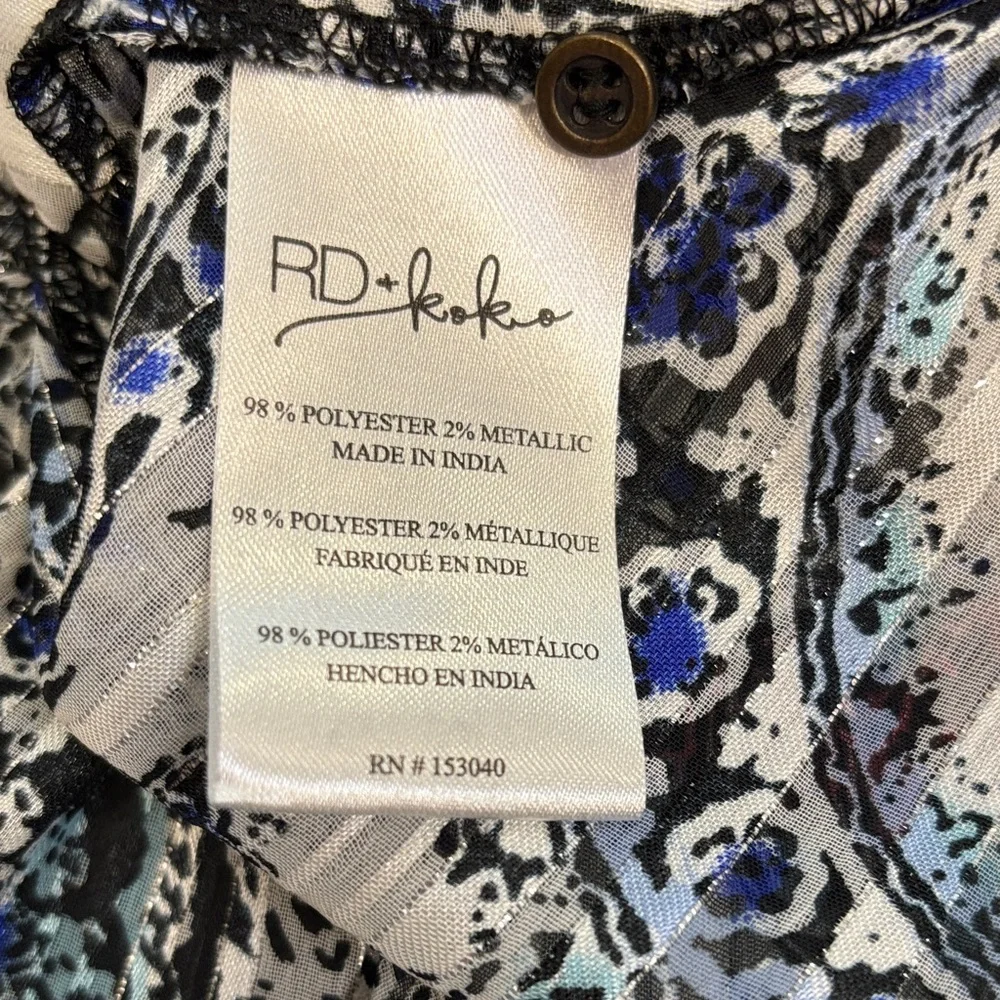 Paisley Print Long-Sleeve Peasant Button Down Top - White/Blue NWOT - Picture 4 of 9
